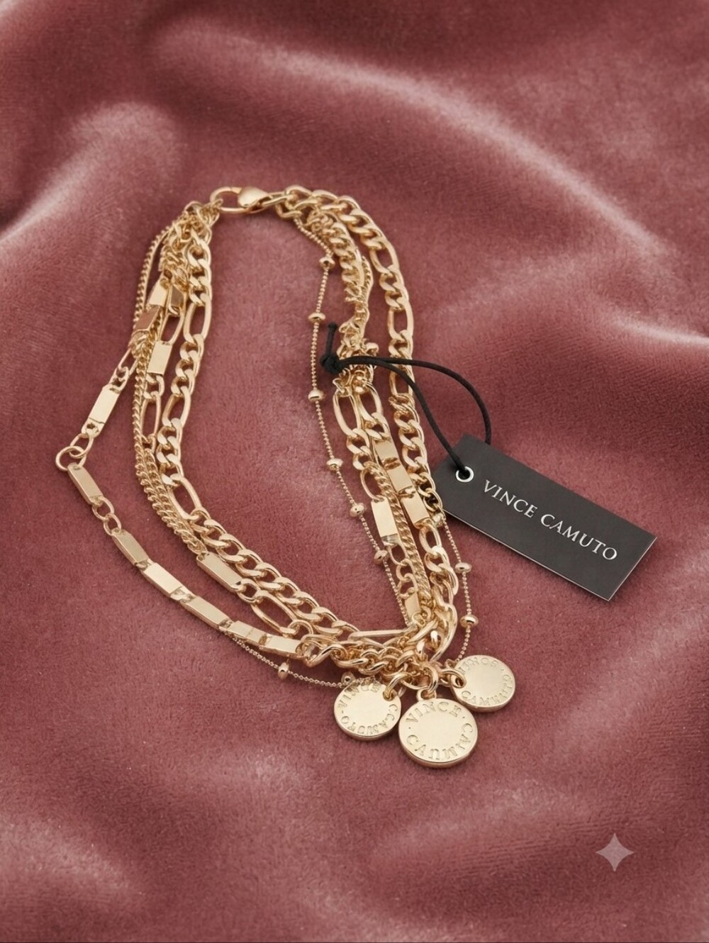 Vince Camuto Gold-Tone Multi-Strand Chain Bracelet with Logo Coin Charms